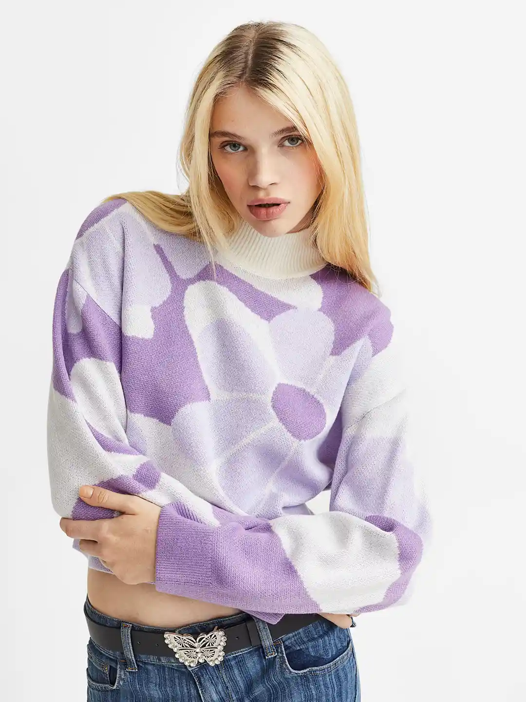 Buy H&M Women Purple Jacquard-Knit Jumper Sweaters for Women