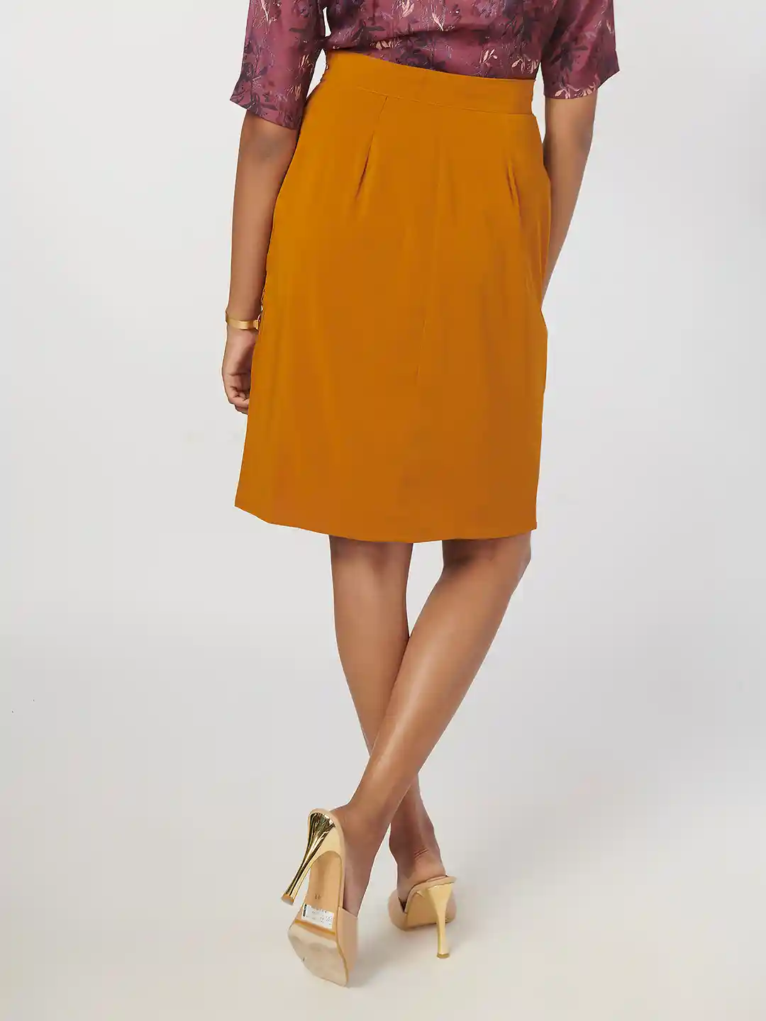 Buy NOT SO PINK Women Mustard Yellow Solid Tulip Knee Length Skirt