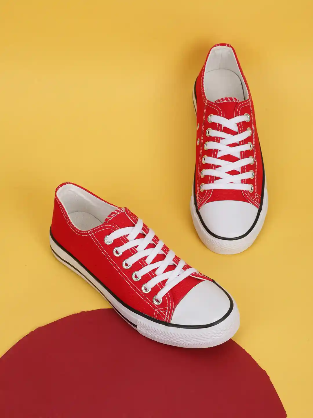 Truffle Collection Women Red Solid Lace-Up Sneakers