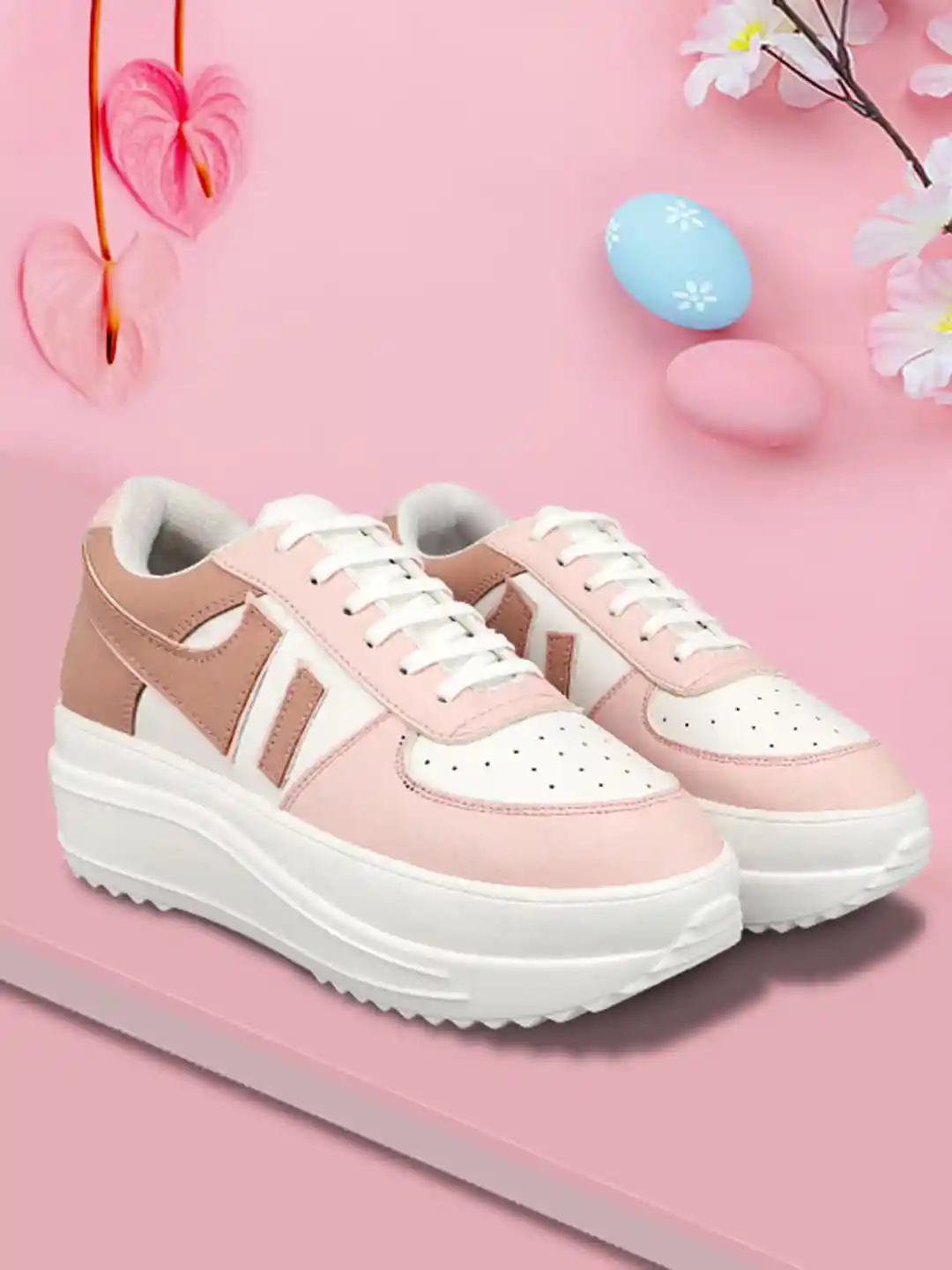 RapidBox Women White Peach Colourblocked Sneakers