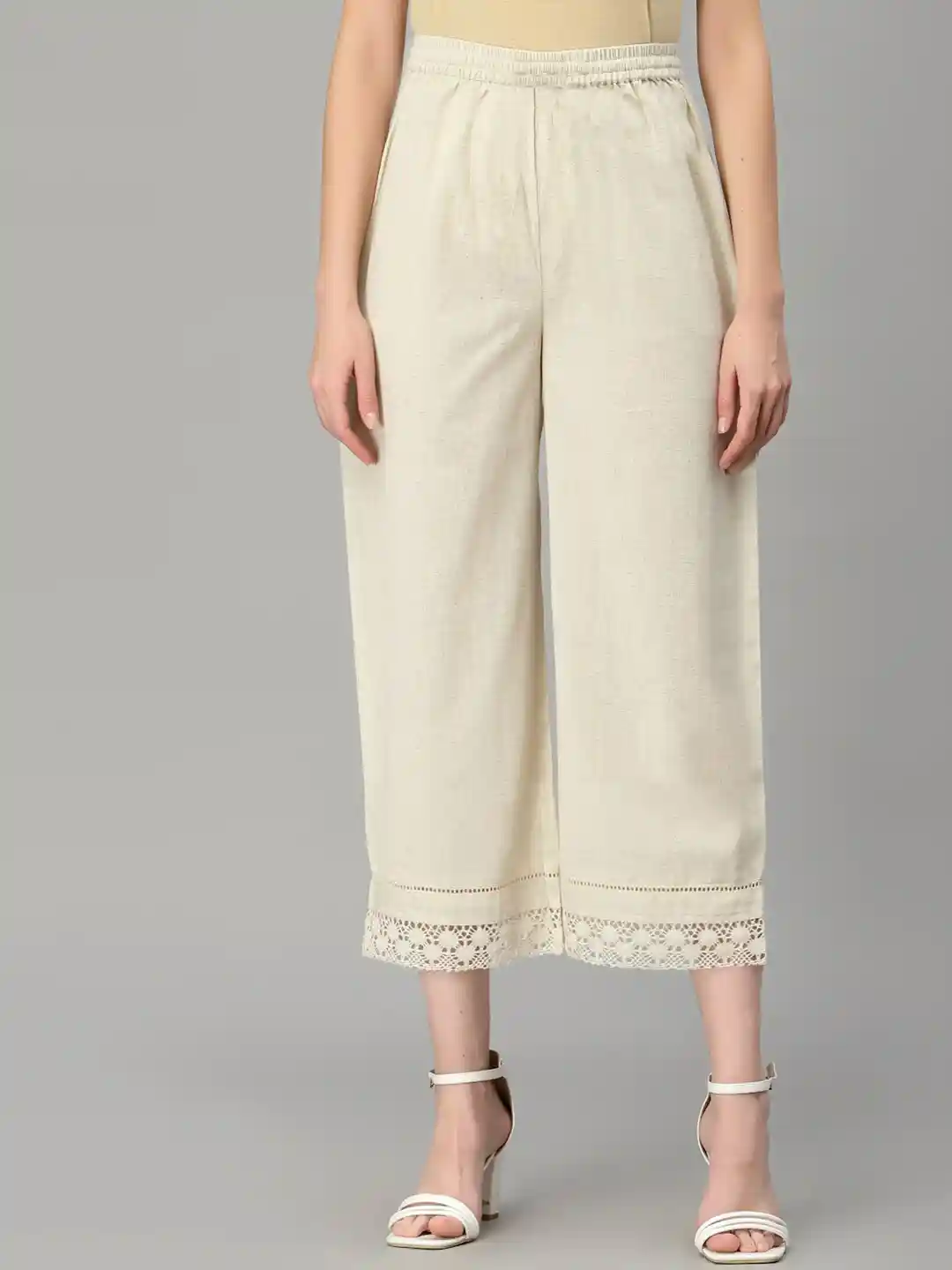 Buy QOMN Women Off White Pure Cotton Palazzos Palazzos for Women