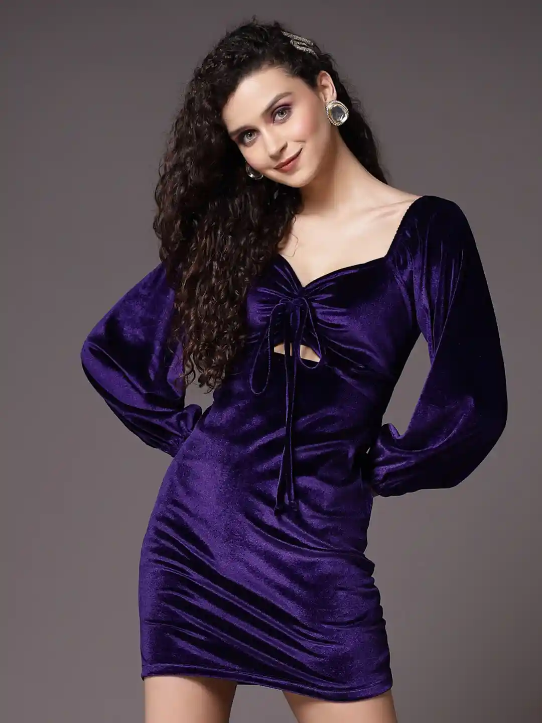 Mini Dress Purple Velvet Dress Long Sleeve KASSUALLY Violet Velvet