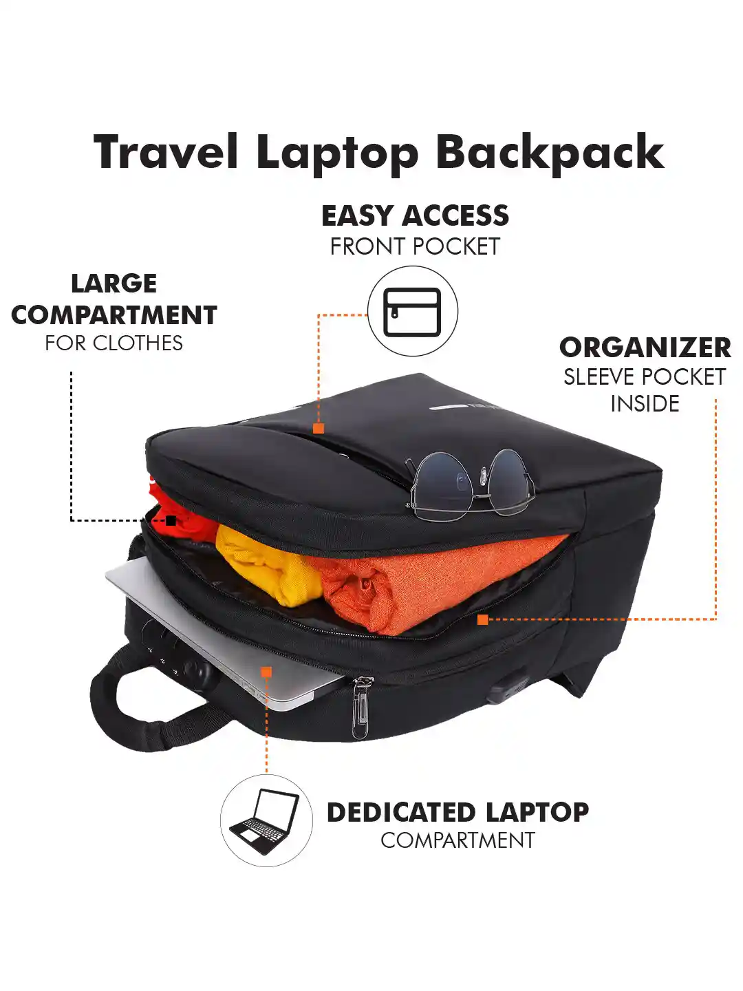 Buy FUR JADEN Unisex Black Anti Theft Number Lock Backpack