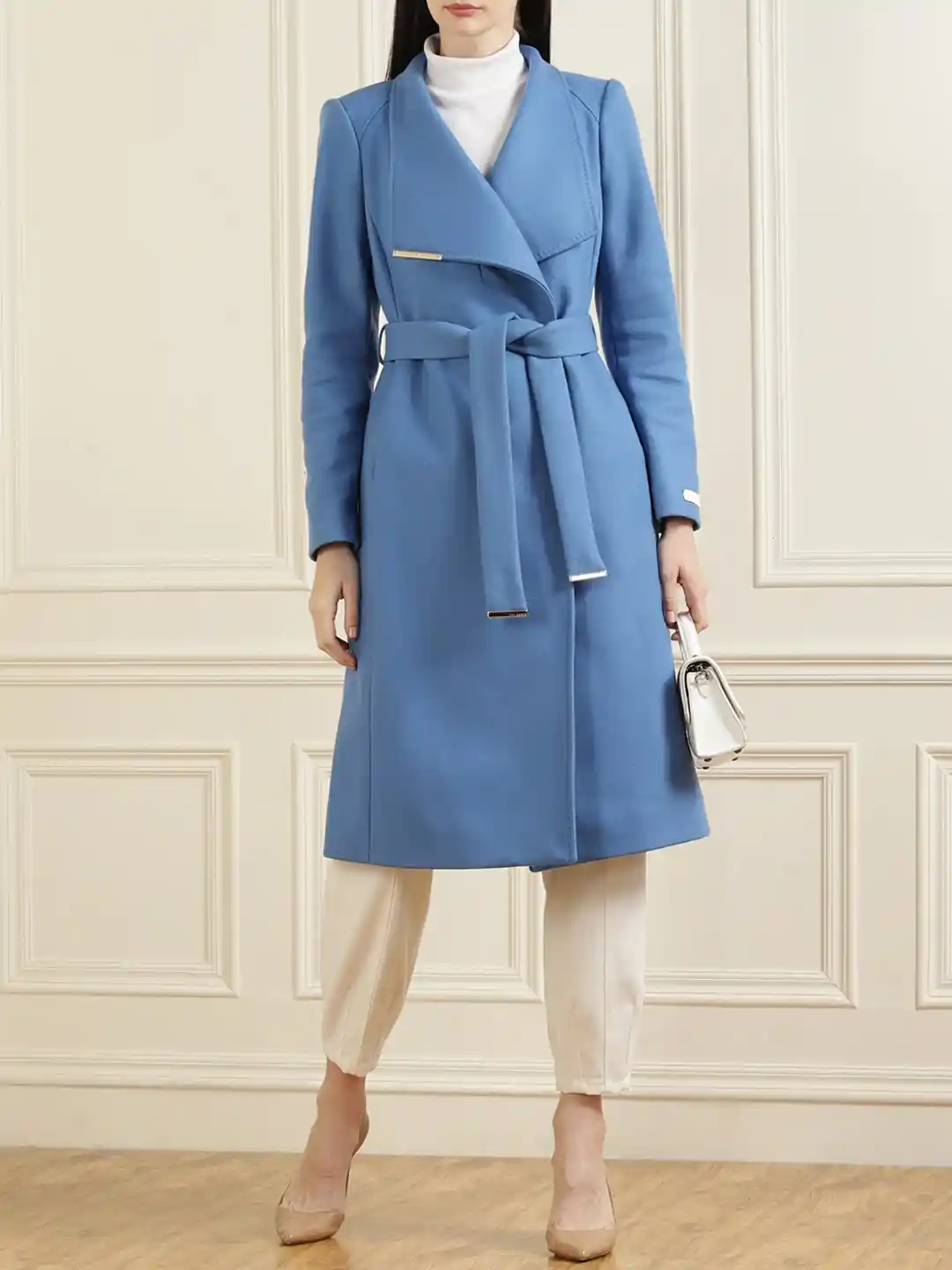 Buy Ted Baker Women Blue Solid Wrap-On Over Coat With Belt Coats