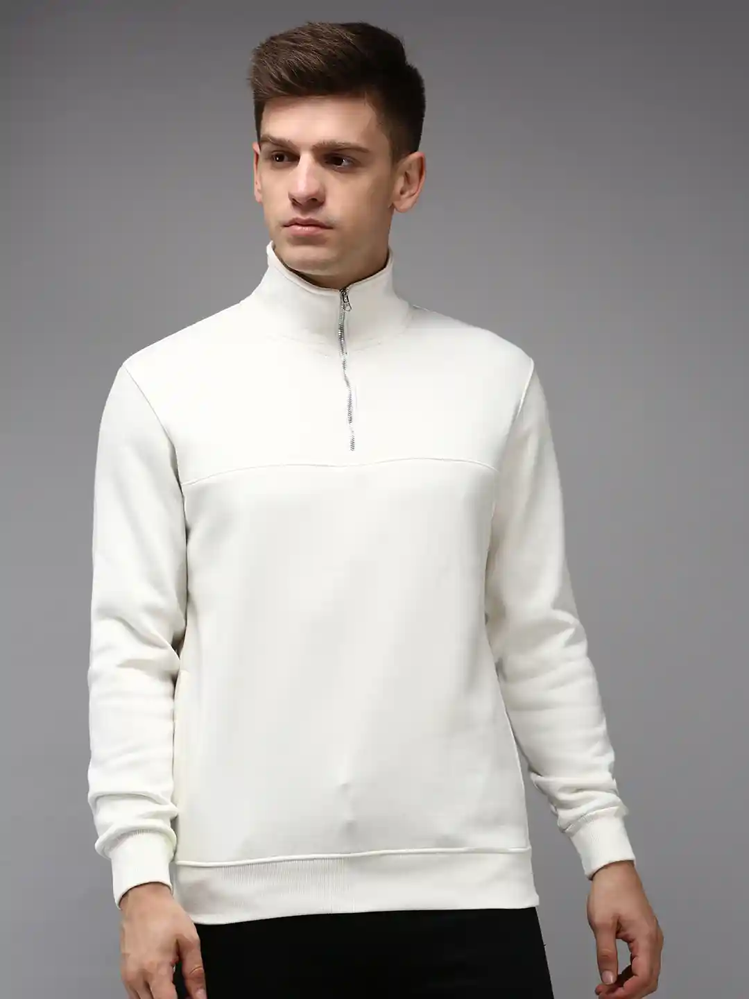 Buy SHOWOFF Men White Half Zipper Cotton Sweatshirt - Sweatshirts