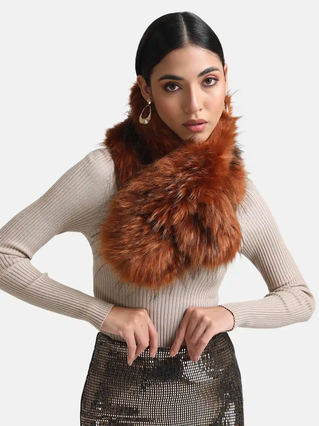 Buy Kazo Women Brown Two Tone Fur Scarf Scarves for Women