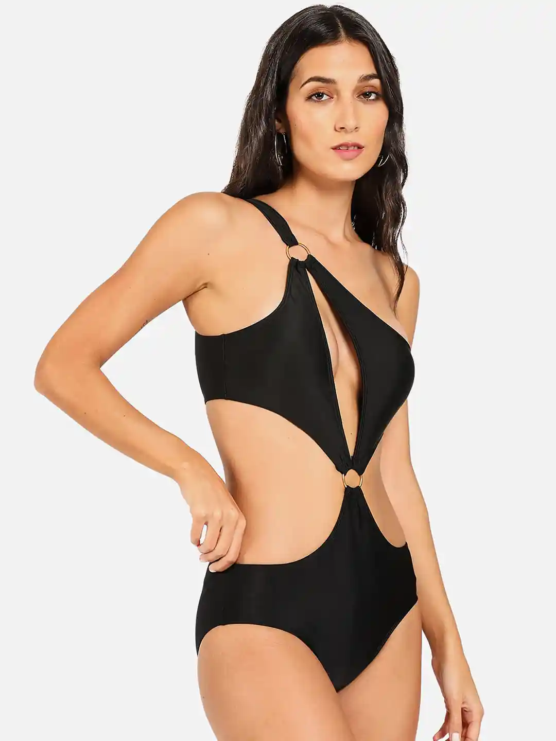 Buy HAUTE SAUCE Women Black Solid Cut-Out Swimsuit Swimwear for