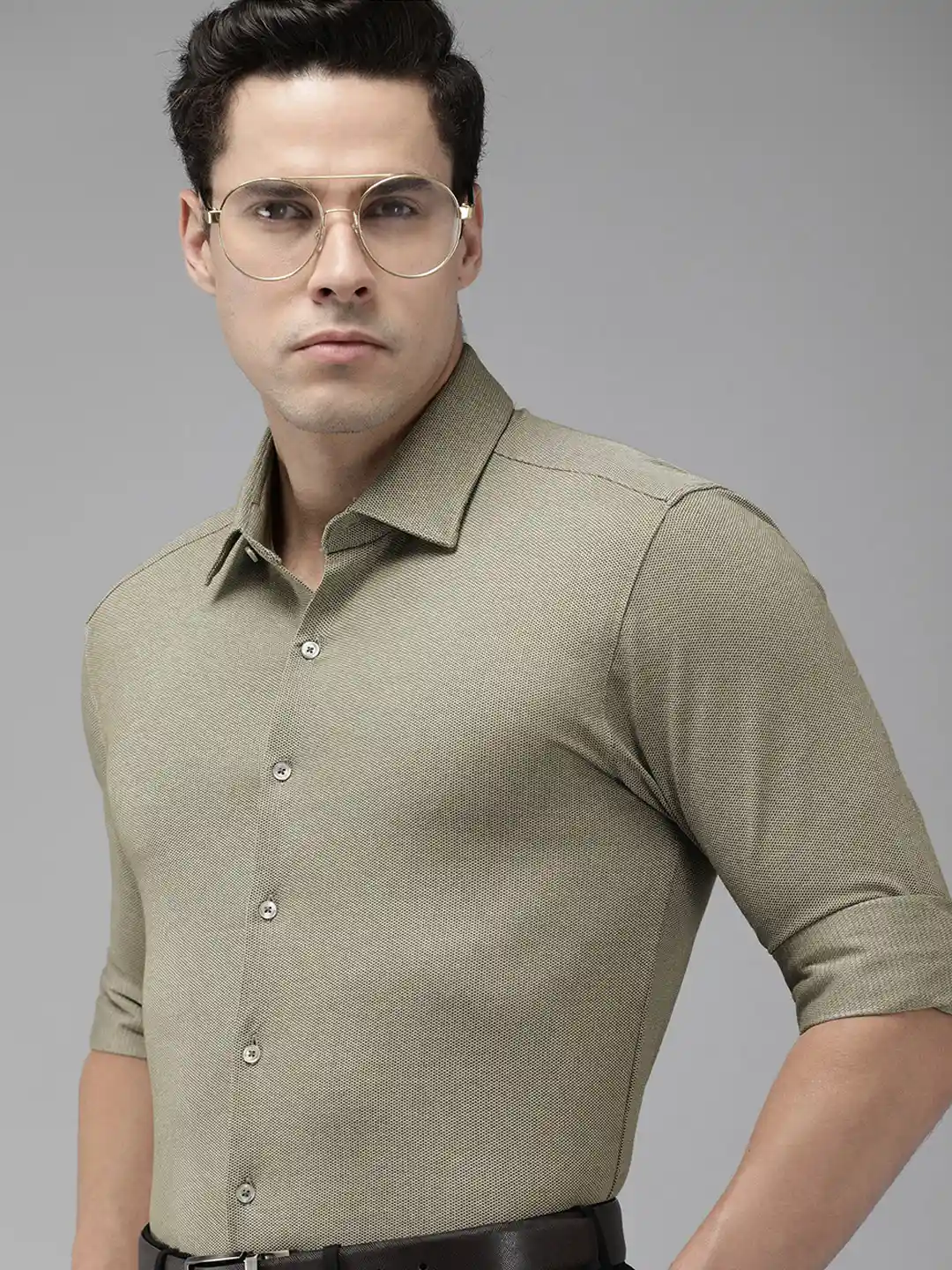Buy Van Heusen Men Olive Green Slim Fit Formal Shirt Shirts for