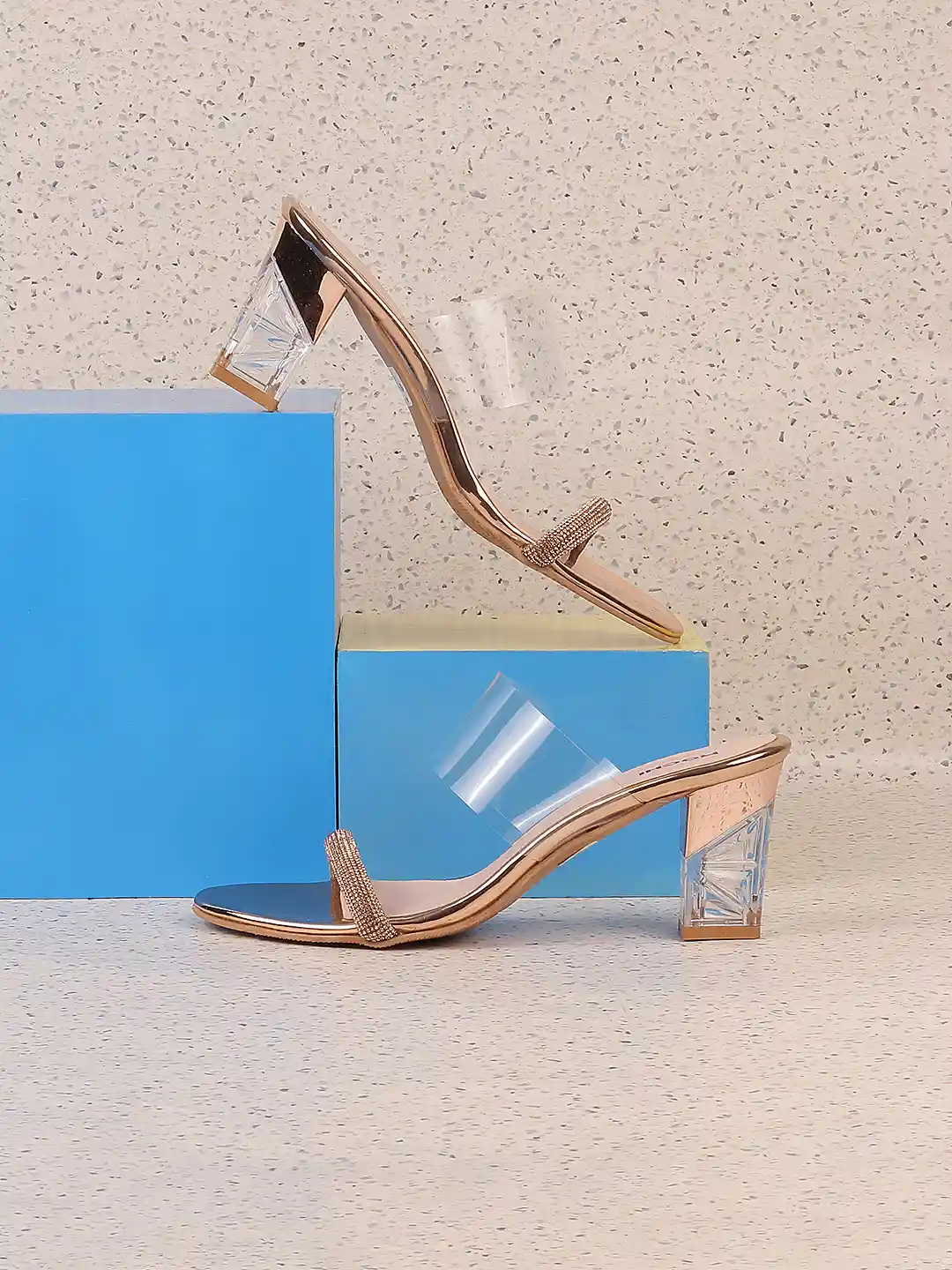 Buy Mochi Women Peach-Coloured Transparent Block Heels Heels