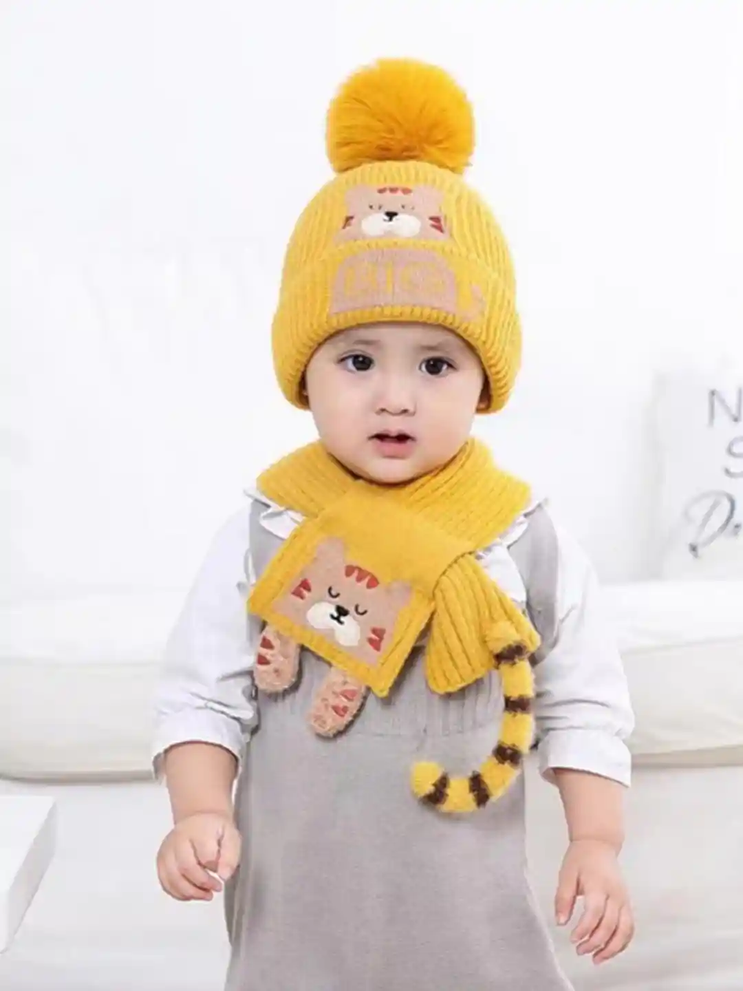 Buy Little Surprise Box LLP Kids Yellow Bear Woven Woolen Muffler