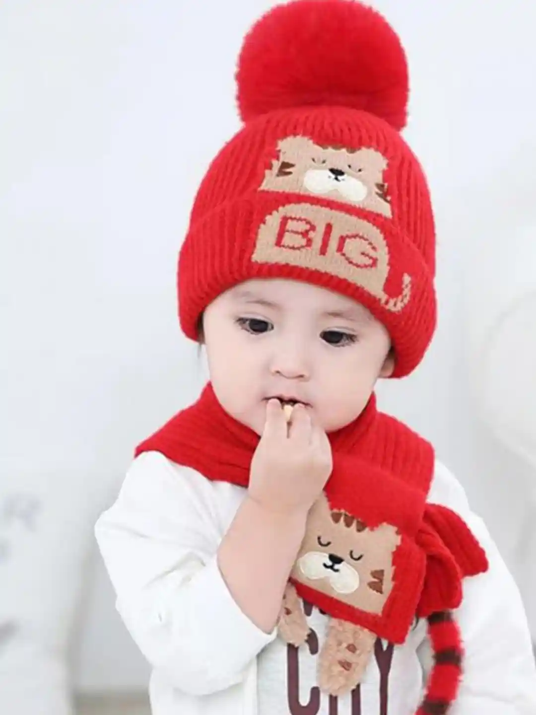 Buy Little Surprise Box LLP Kids Red Bear Woven Woolen Winter Cap