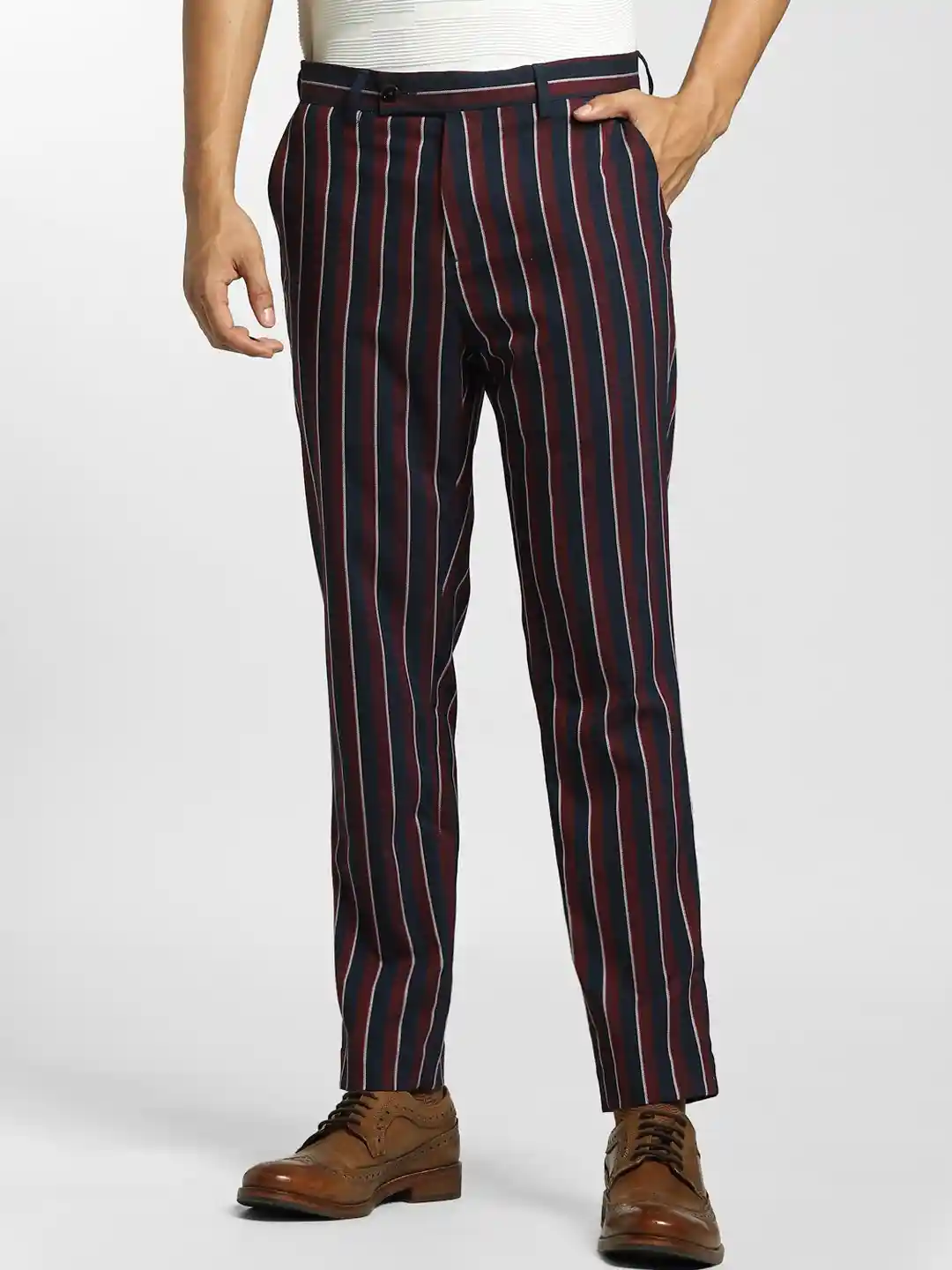 Buy Jack Jones Men Maroon Striped Slim Fit Trousers Trousers