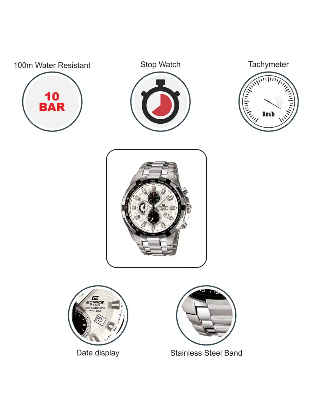 Analog Watch Casio Edifice Tachymeter Wr100m Tangan Casio Edifice