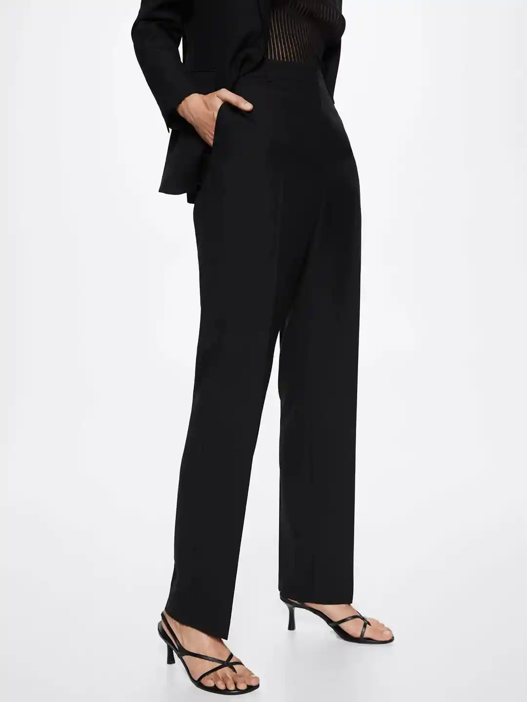 Buy MANGO Women Black Straight Fit Formal Trousers Trousers for