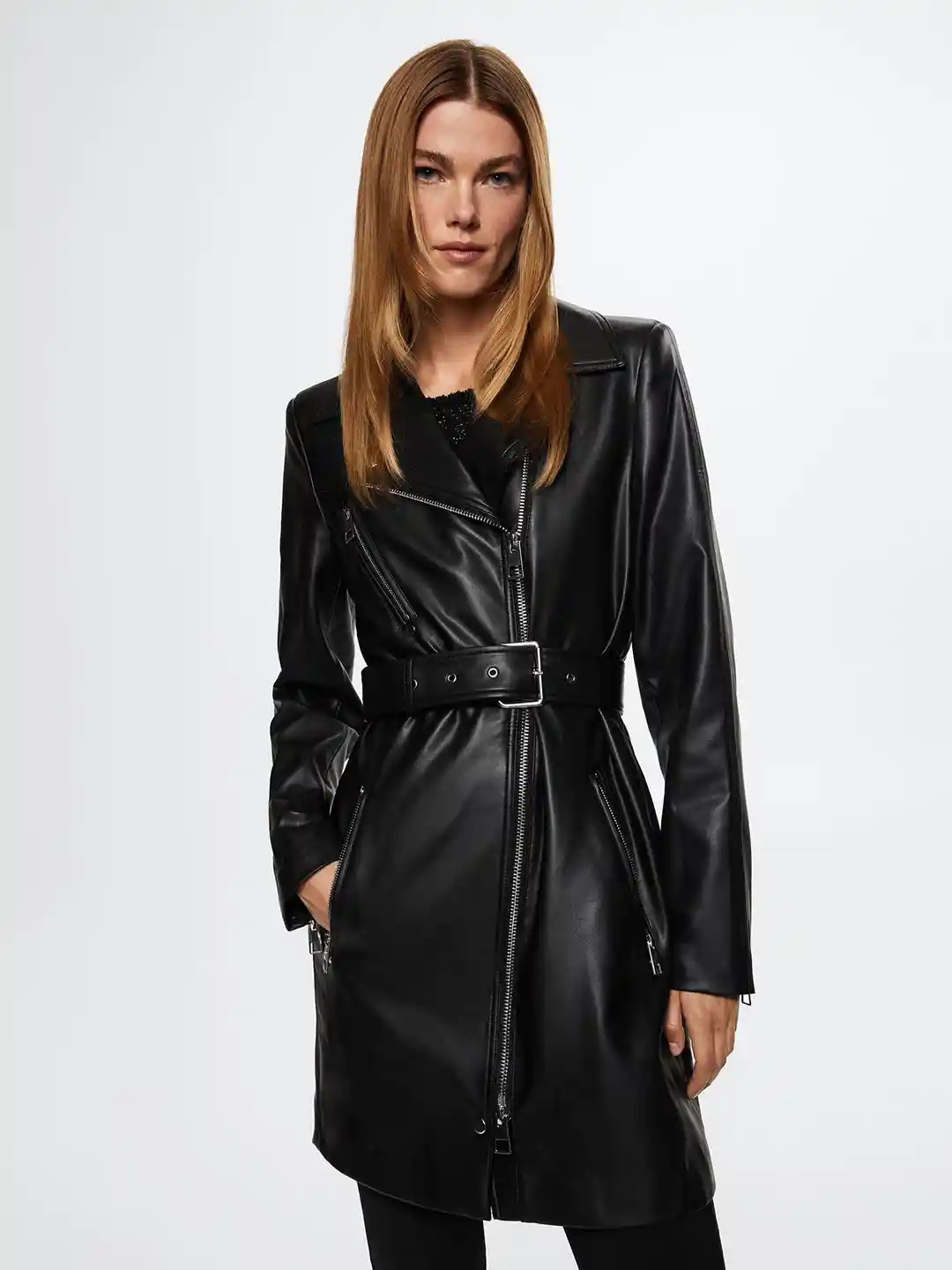 Womens Jacket Faux Leather Maxi Coat MANGO Women Black Solid Faux