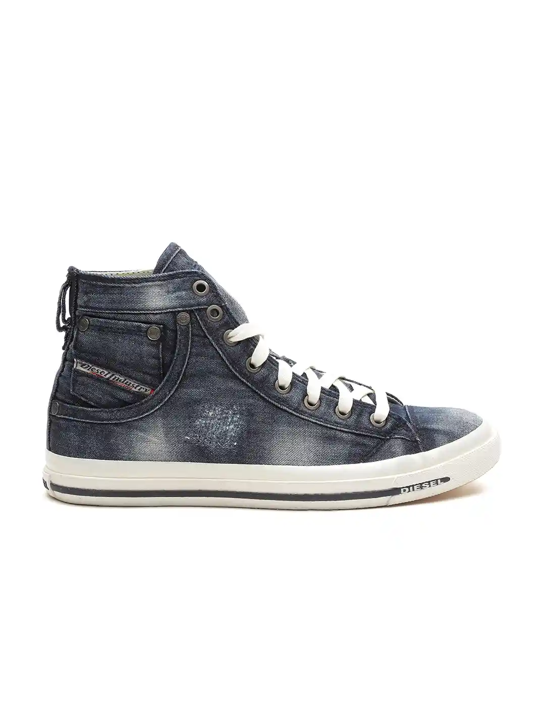 Buy DIESEL Men Blue Washed Mid-Top Denim Sneakers Casual Shoes