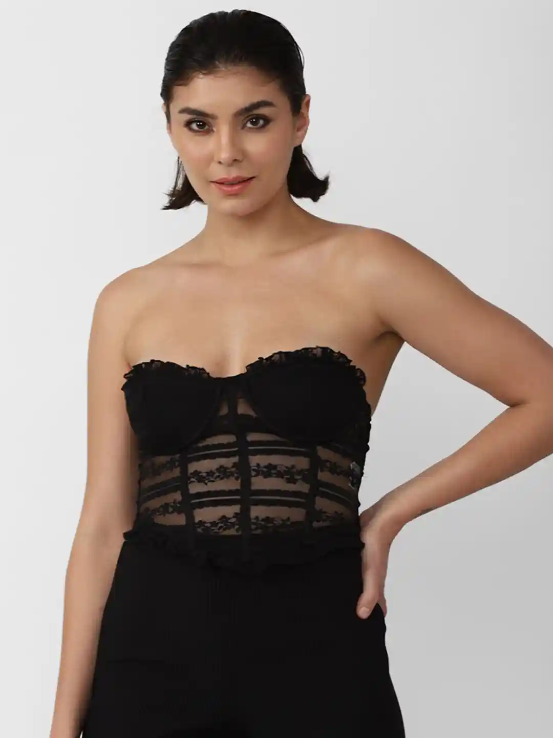 Buy FOREVER 21 Lace Strapless Corset Crop Top Tops for Women