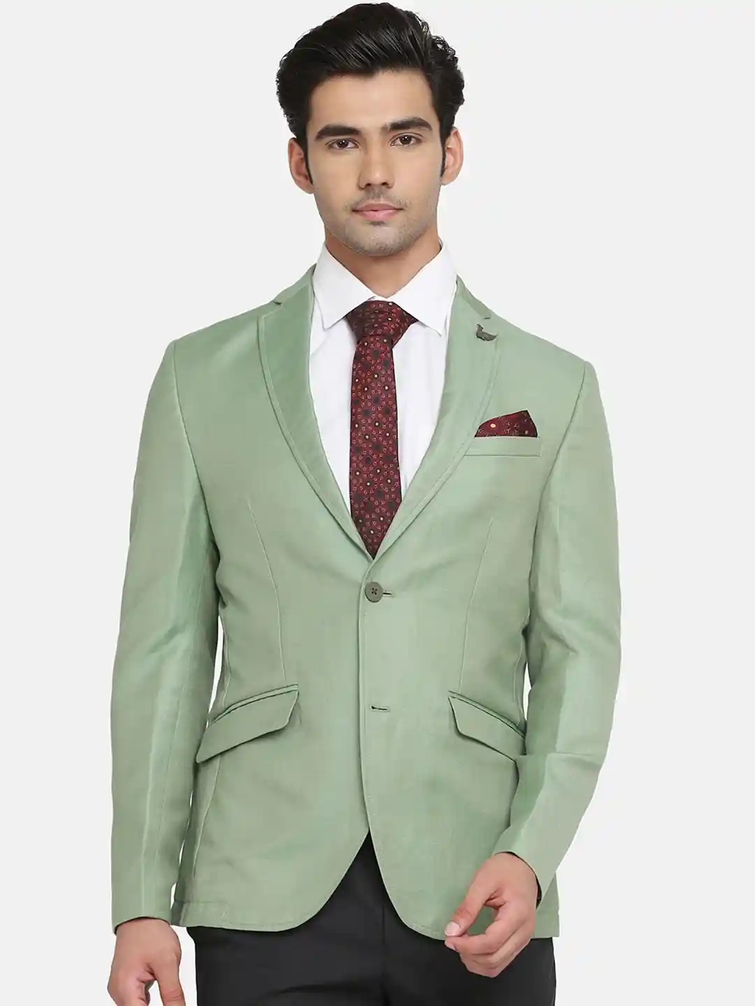 Blackberrys Men Olive Green Solid Single-Breasted Slim Fit Formal Blazer