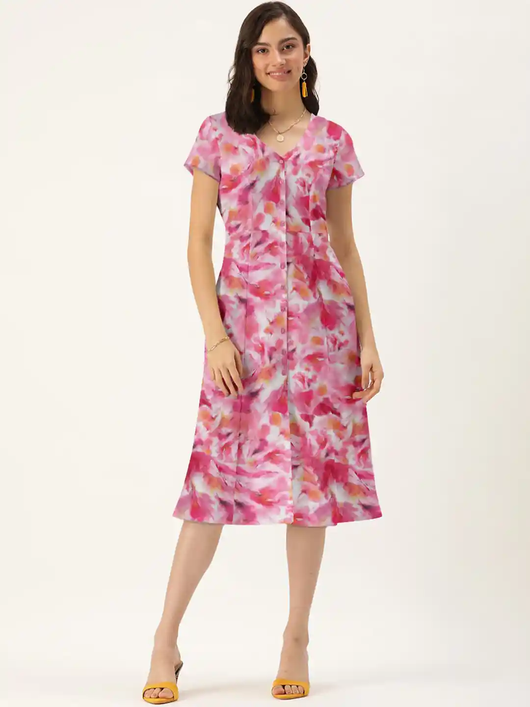 DressBerry Pink Floral Midi Dress