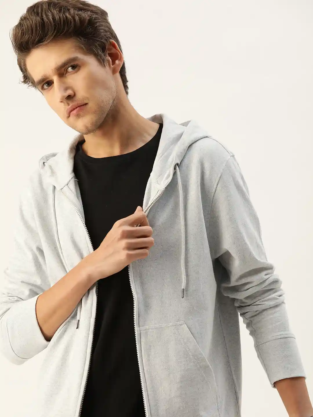 Buy Kook N Keech Men Grey Solid Pure Cotton Hooded Sweatshirt