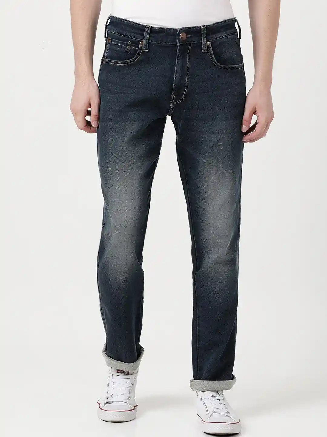 Buy Wrangler Men Blue Millard Straight Fit Heavy Fade Stretchable