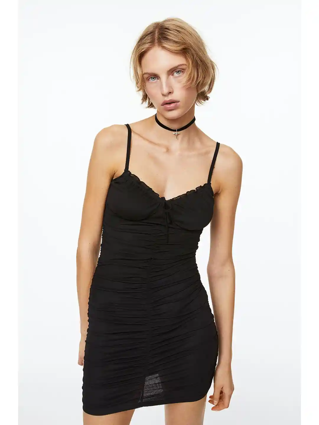 Buy H&M Women Black Gathered Mesh Dress Dresses for Women