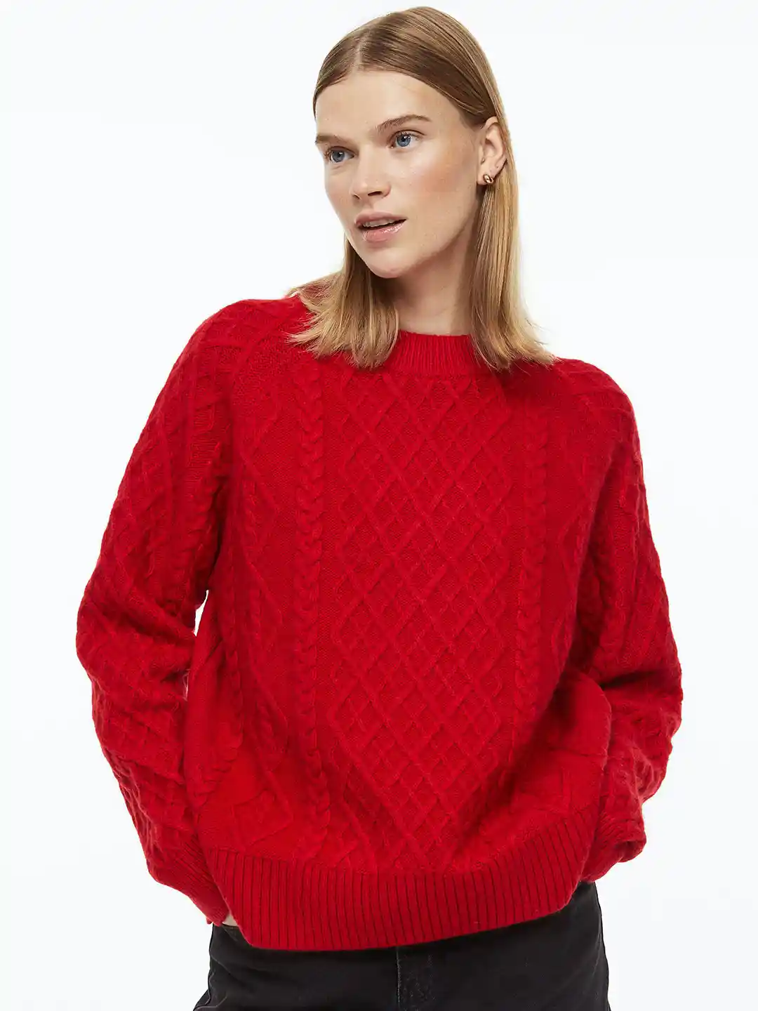 Buy H&M Women Red Cable-Knit Jumper Sweaters for Women 20750136