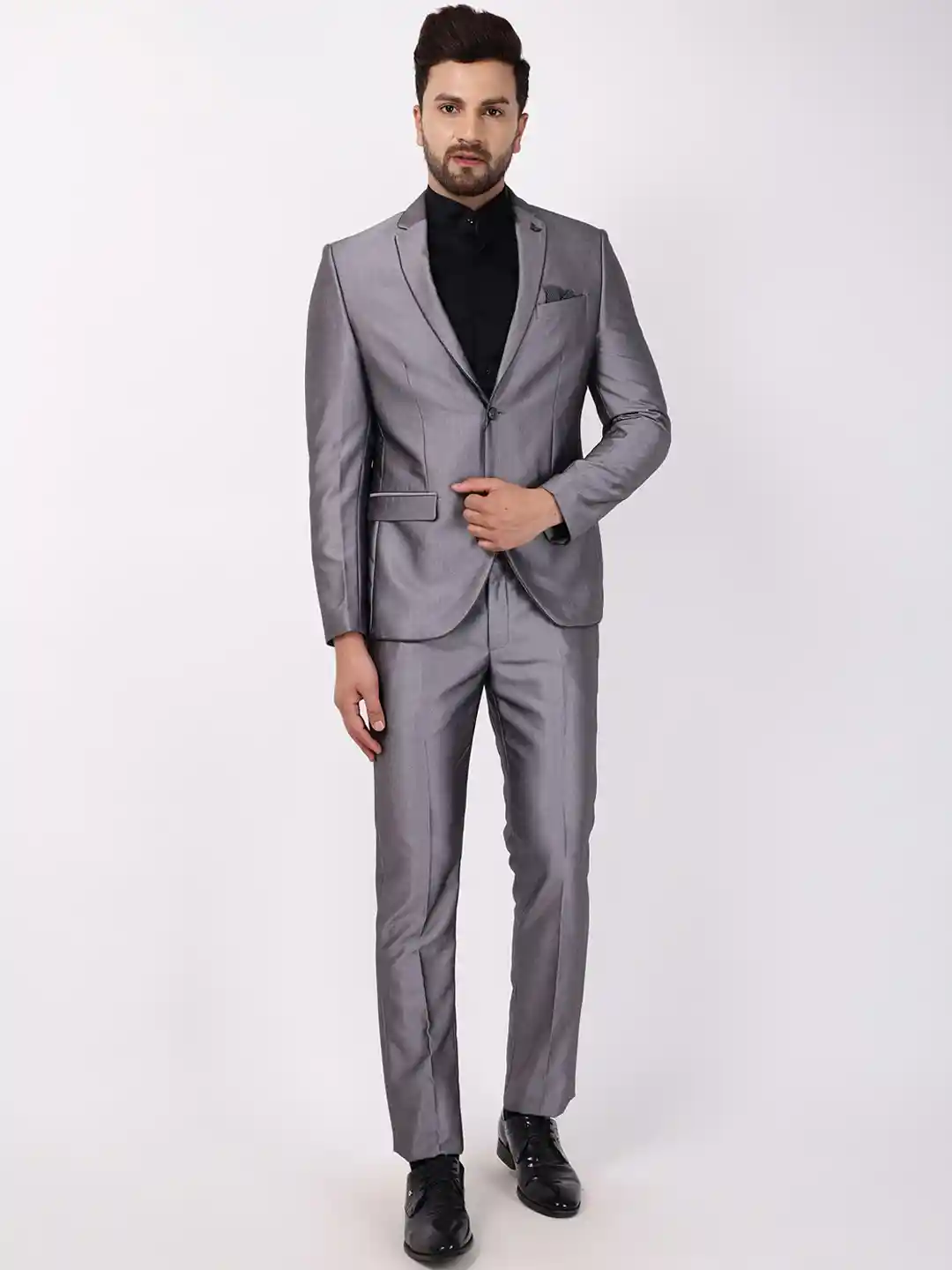 Blackberrys Men Grey Solid Slim-Fit Single Breasted 2-Piece Suits