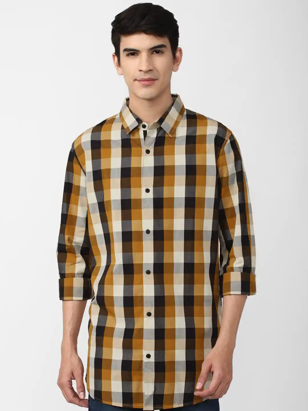 Buy FOREVER 21 Men Yellow Regular Fit Checked Cotton Casual Shirt