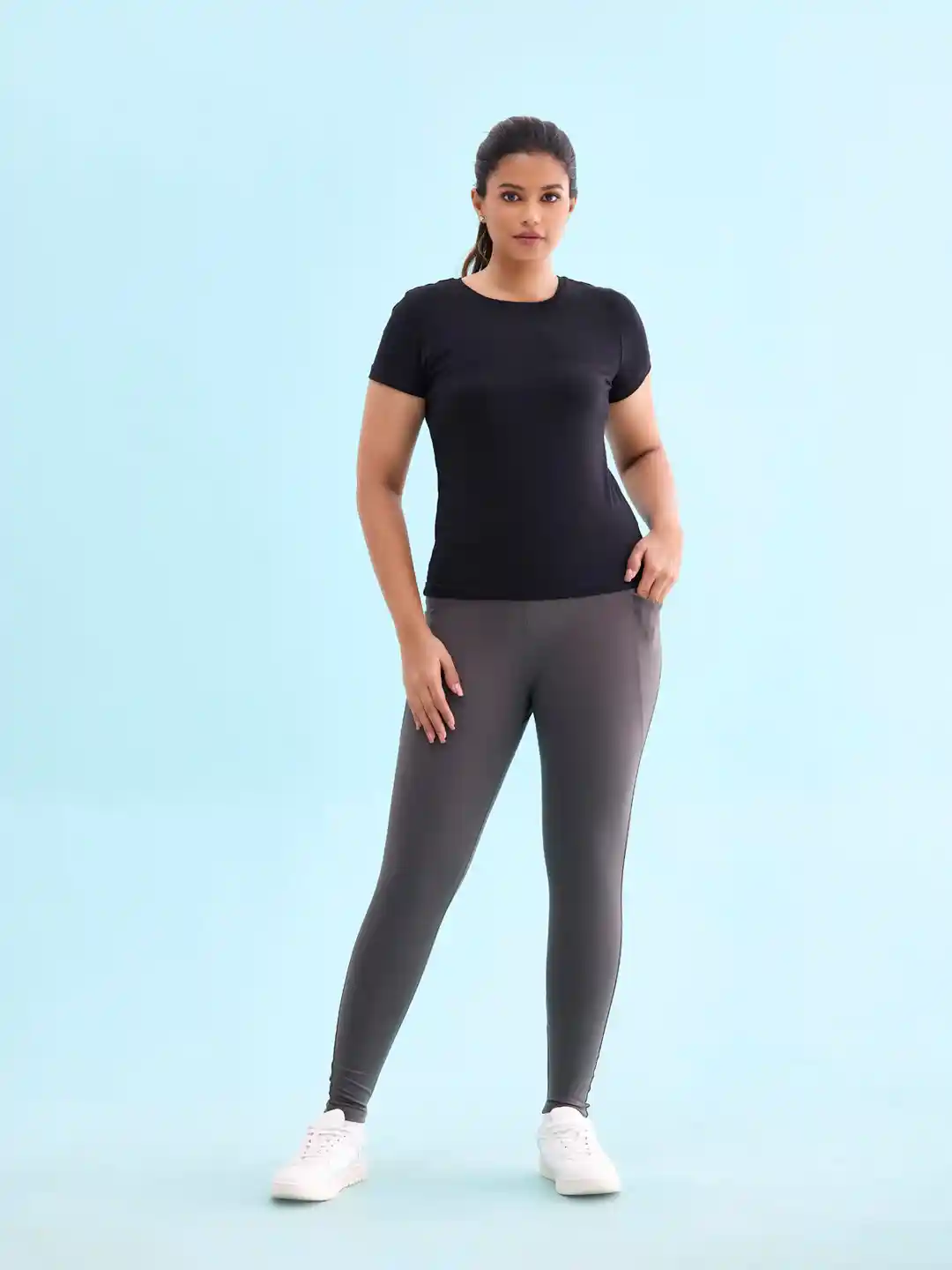 Buy Go Colors Women Charcoal Black Solid Slim-Fit Ankle-Length