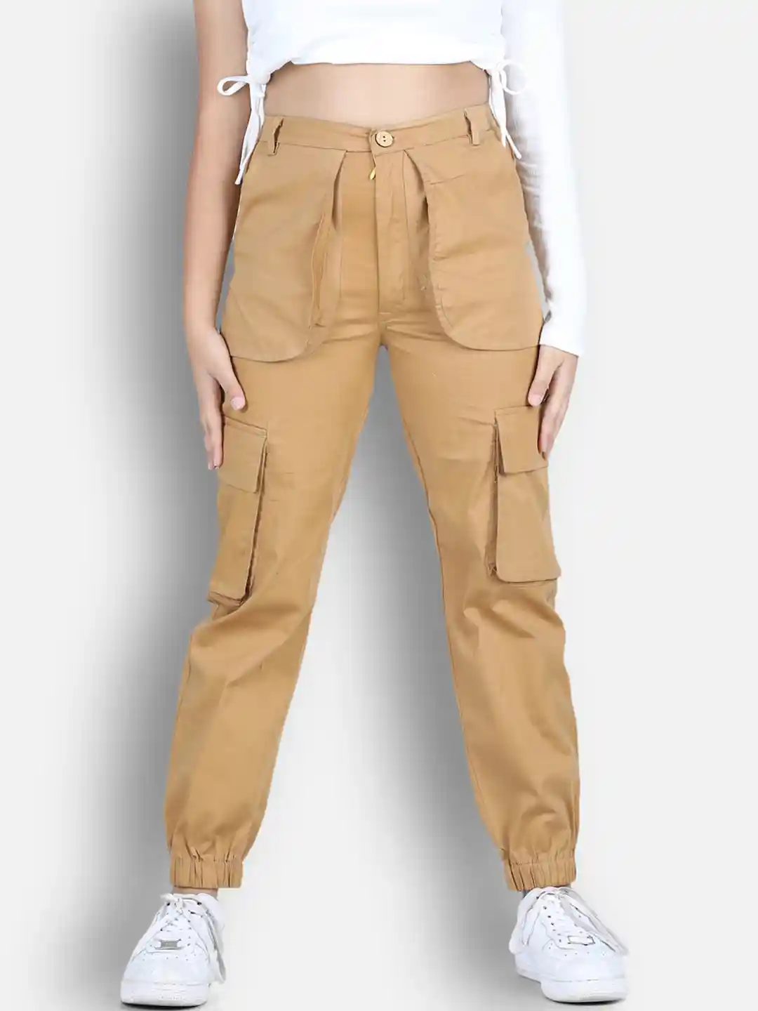 Buy Cutiekins Girls Camel Brown High-Rise Cargos Trouser