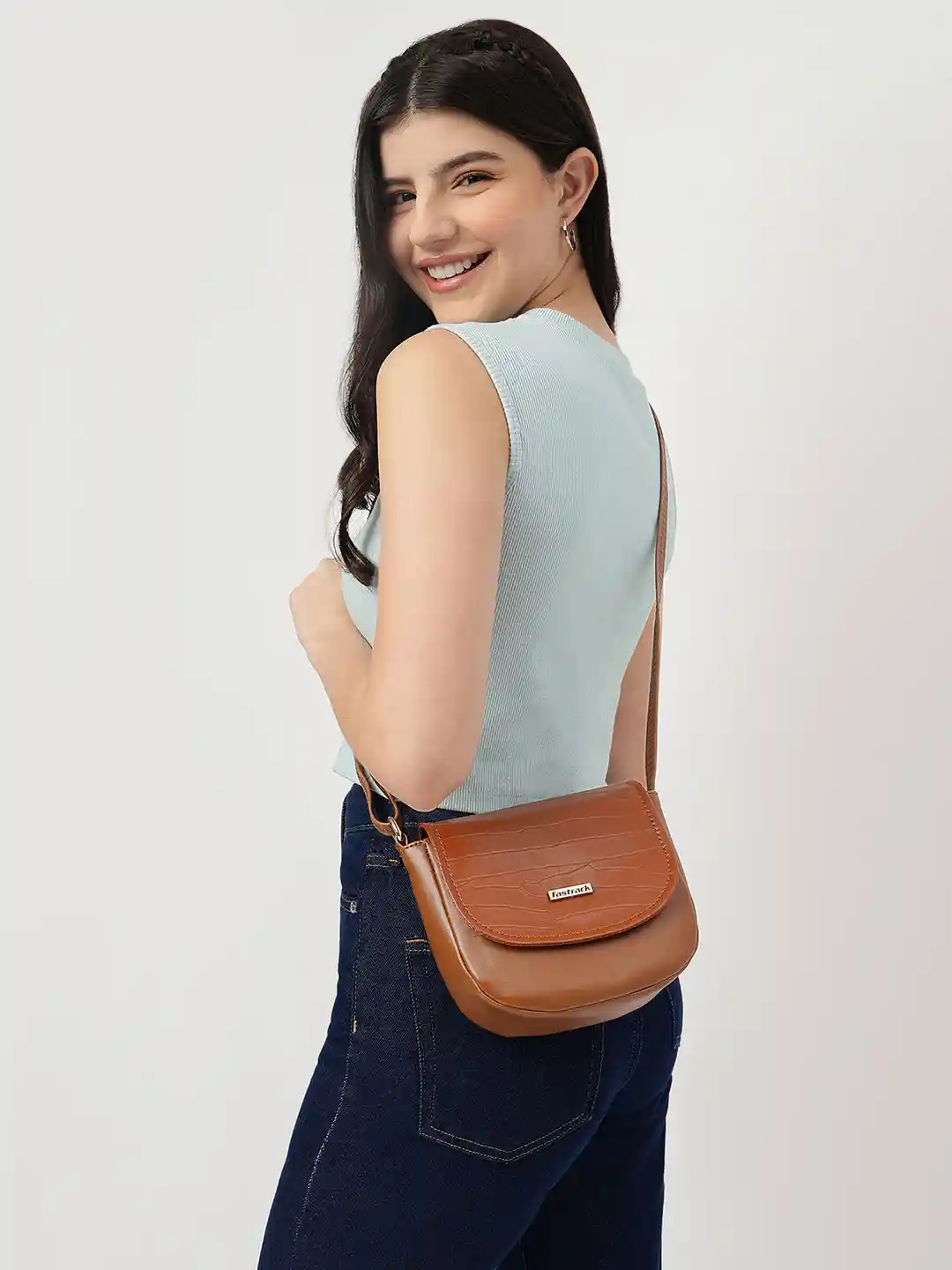 Buy Fastrack Women Croc Textured Structured Sling Bag Handbags