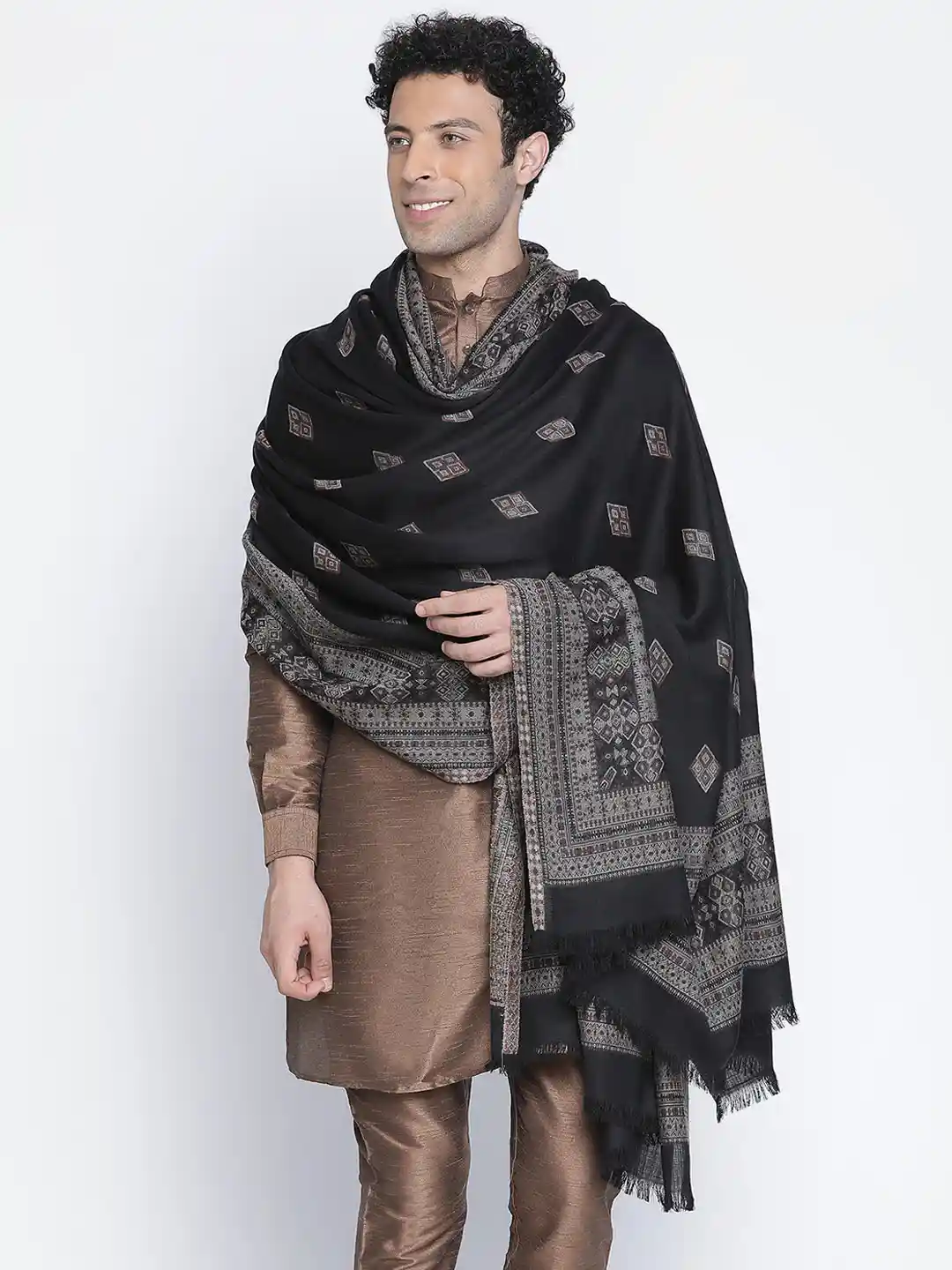 Buy SHINGORA Men Black Woven-Design Pure Wool Shawl Shawl for