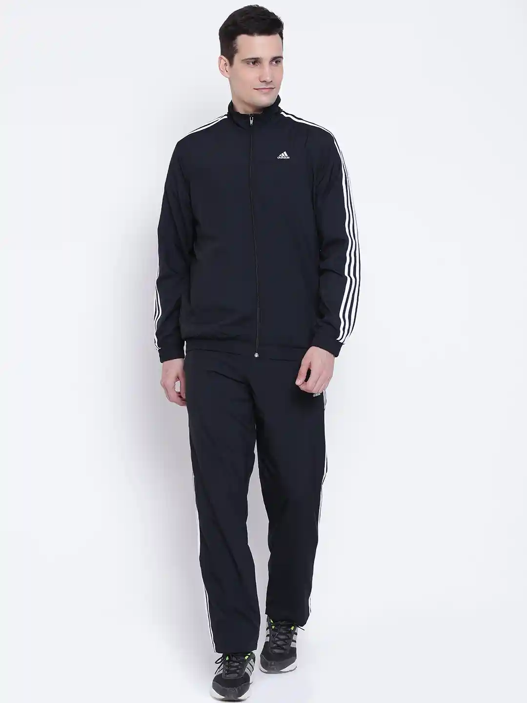 Buy ADIDAS Men Black Essentials Stripes Woven Tracksuit