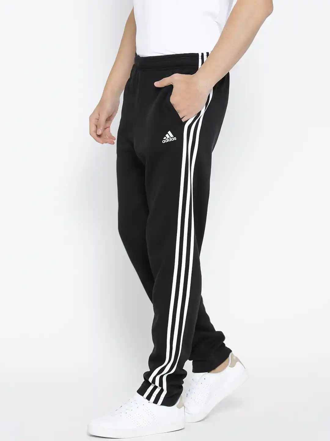 Buy ADIDAS Black Essentials Stripes FL Track Pants Track Pants