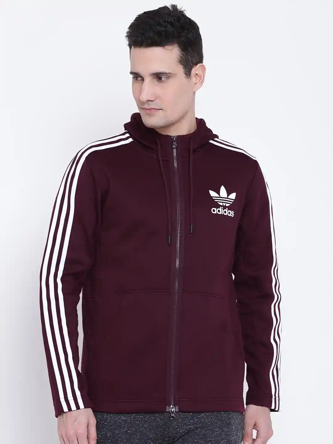 Buy ADIDAS Originals Men Burgundy CURATED FULLZIP Solid Hooded