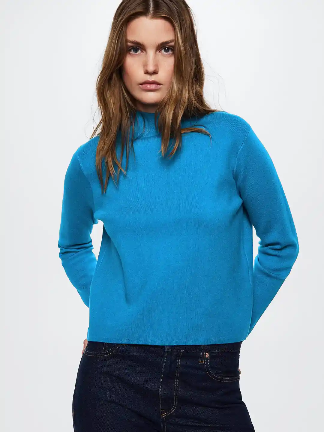 Buy MANGO Women Blue High Neck Sustainable Pullover Sweaters for