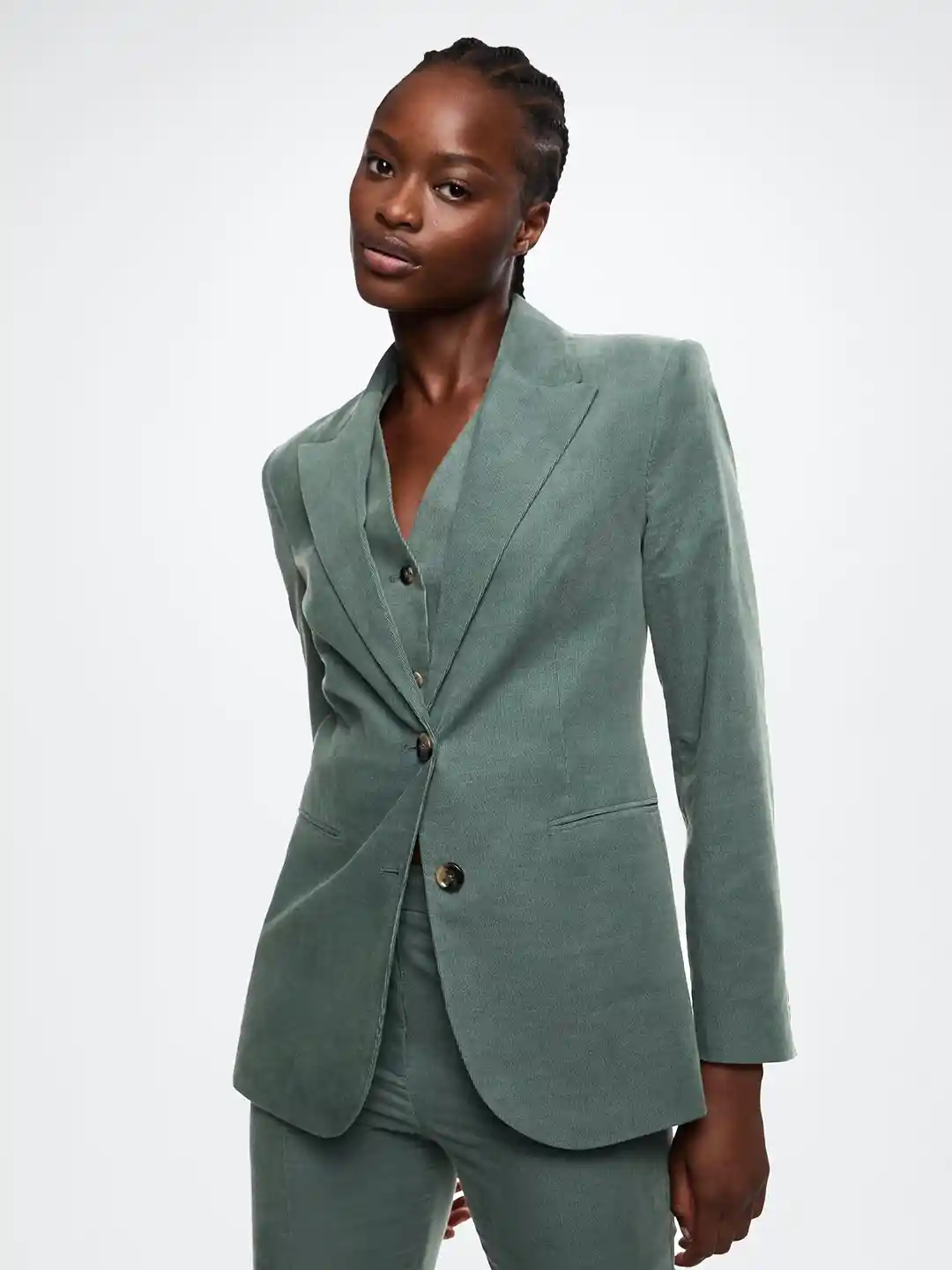 Buy MANGO Women Green Solid Single Breasted Corduroy Blazer