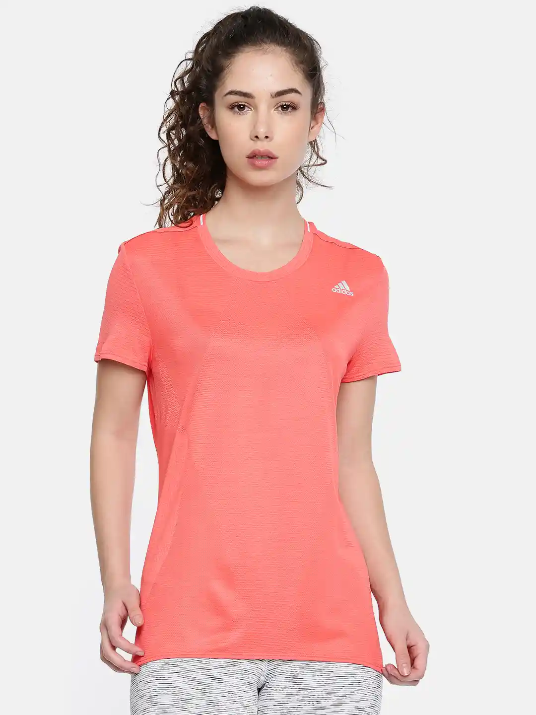 Buy ADIDAS Women Peach-Coloured Running Solid Round Neck T-shirt