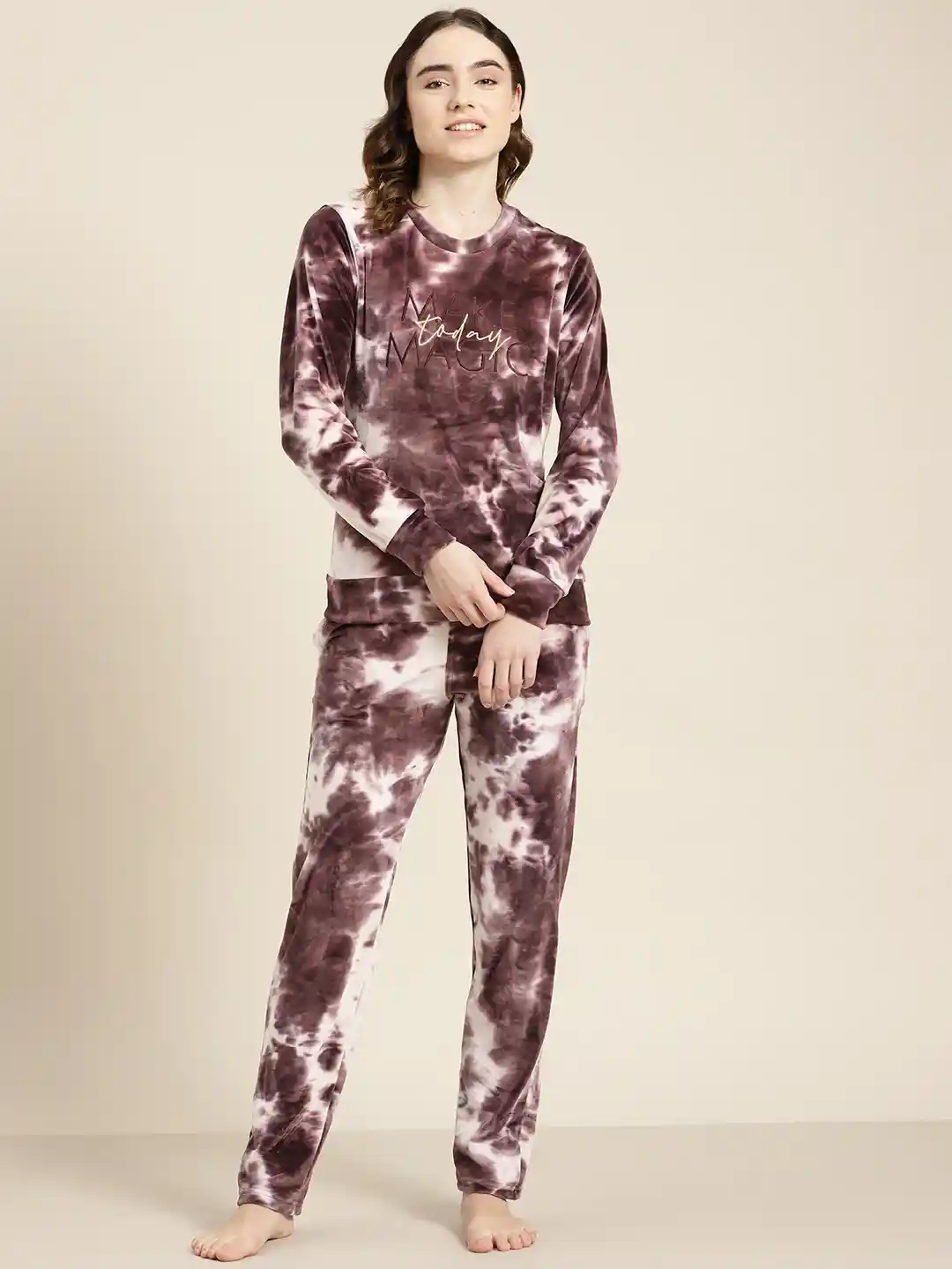 Buy Sweet Dreams Velvet Finish Dyed Pyjama Set Night suits for