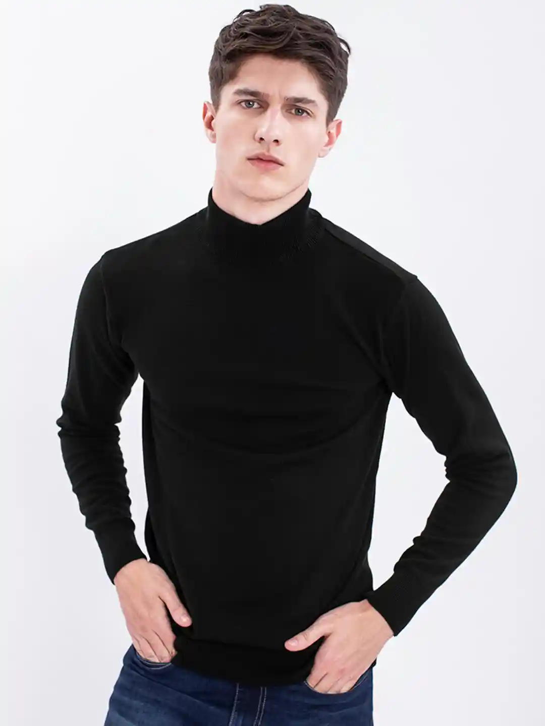 Buy Snitch Men Black Turtle Neck Cotton Sweater Sweaters for Men