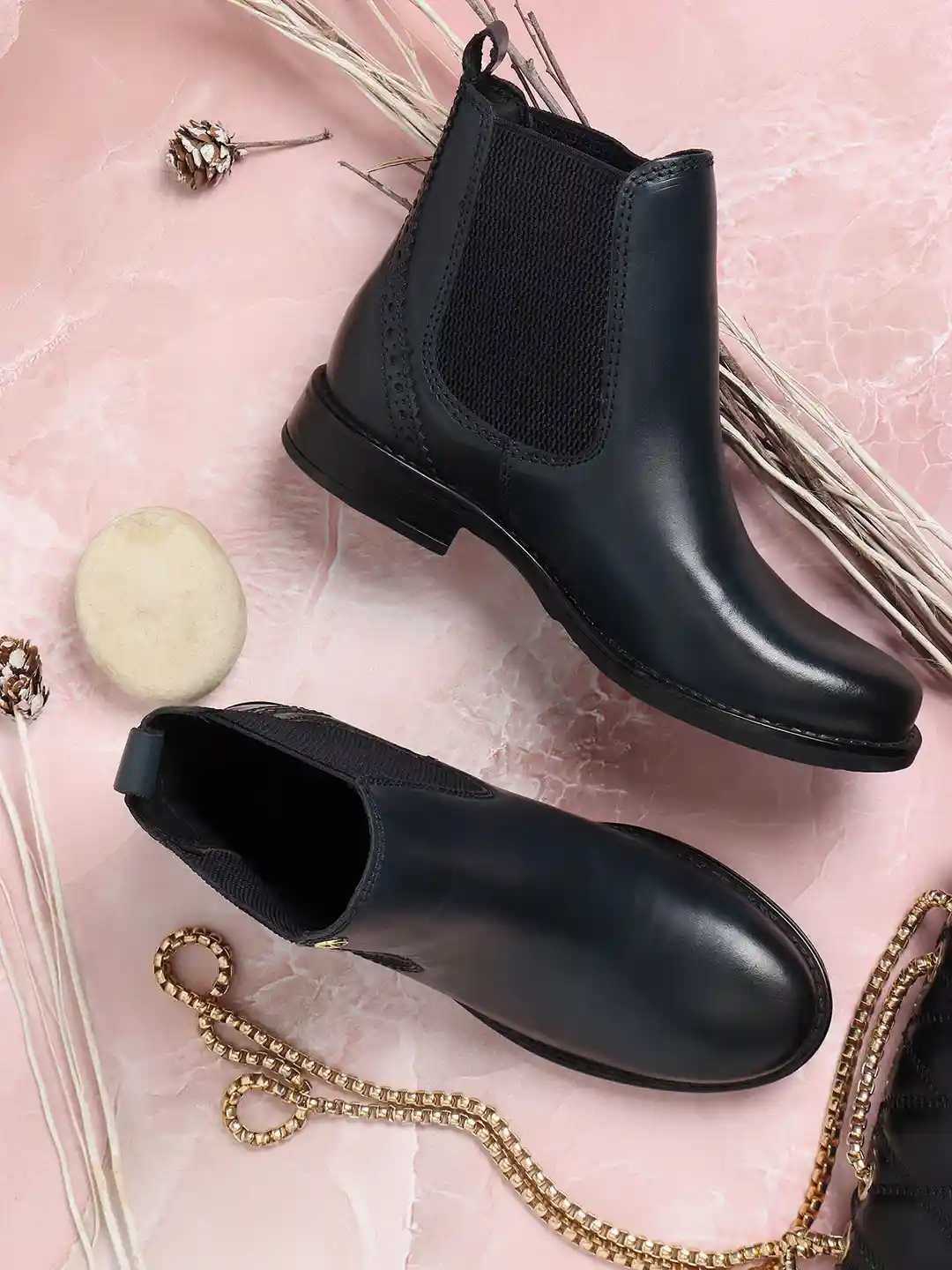 ELLE Women Navy Blue Solid Casual Flatform Chelsea Boots