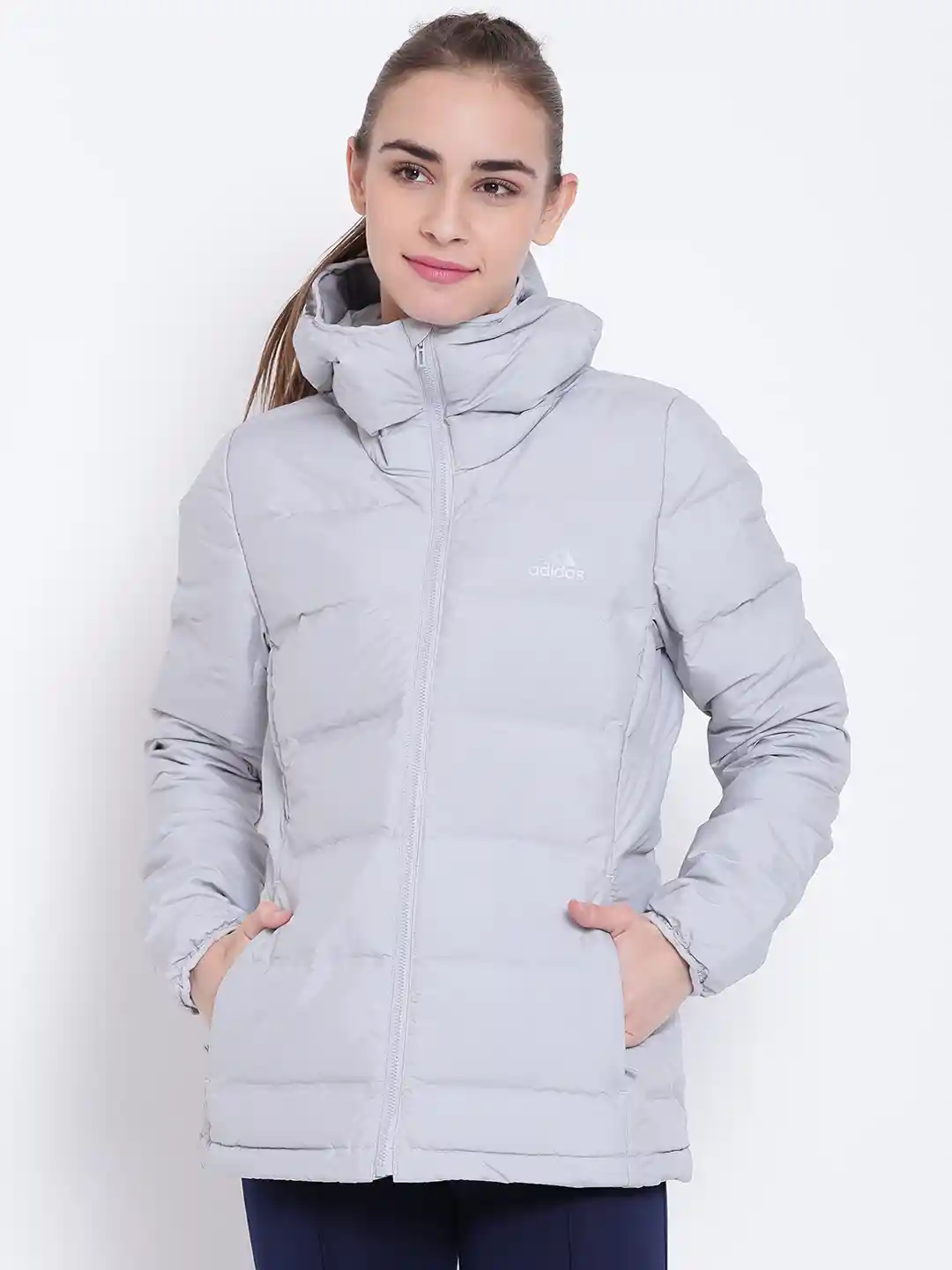 Buy ADIDAS Women Grey Helionic Outdoor Solid Hooded Puffer Jacket