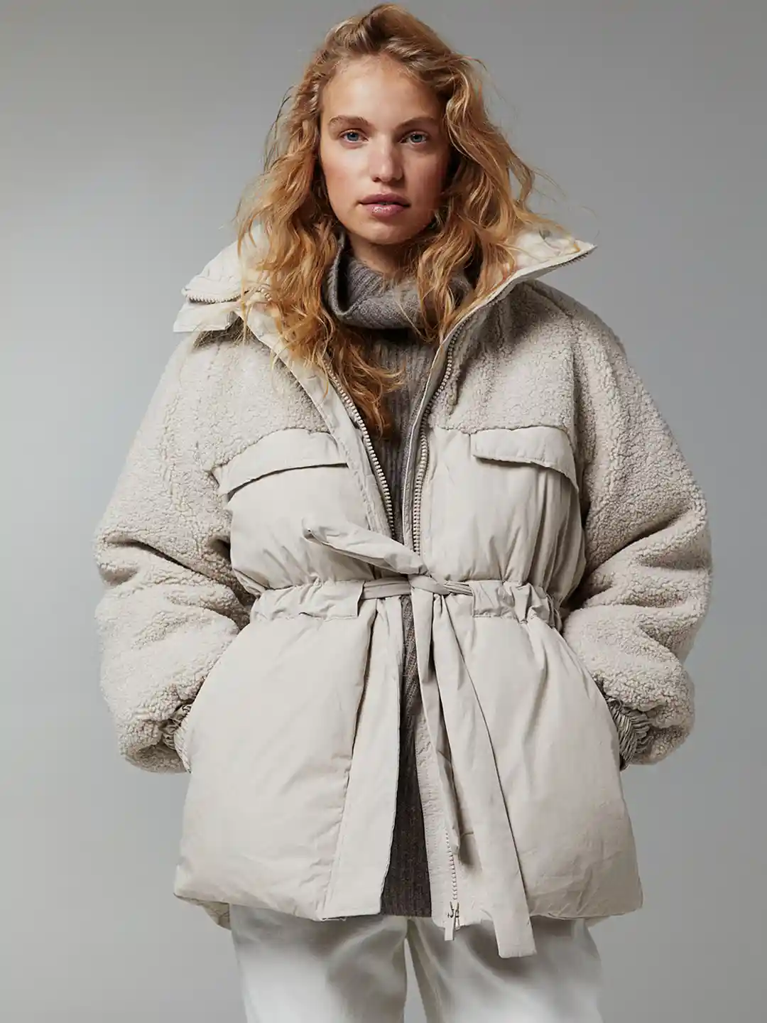 Buy H&M Women Beige Longline Padded Jacket Jackets for Women