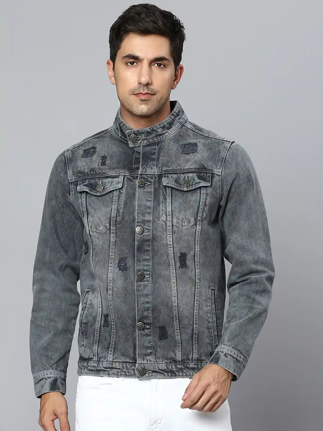 Buy High Star Men Grey Washed Denim Jacket Jackets for Men