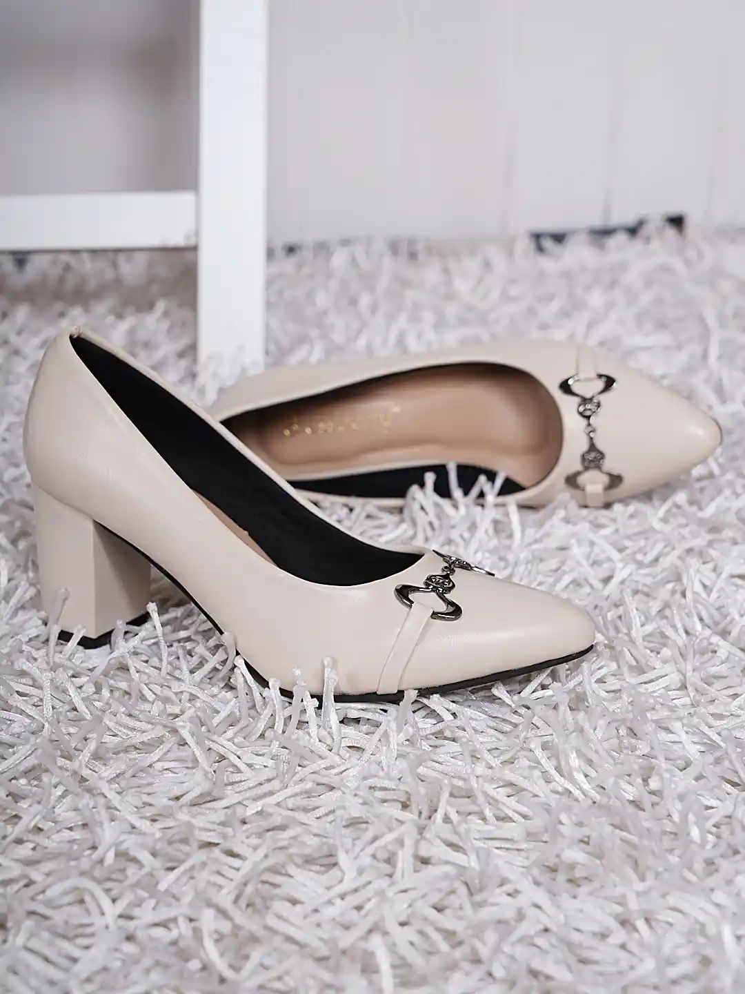 Block Heel White Mid Heel Pumps European Fashion Classic Women Low