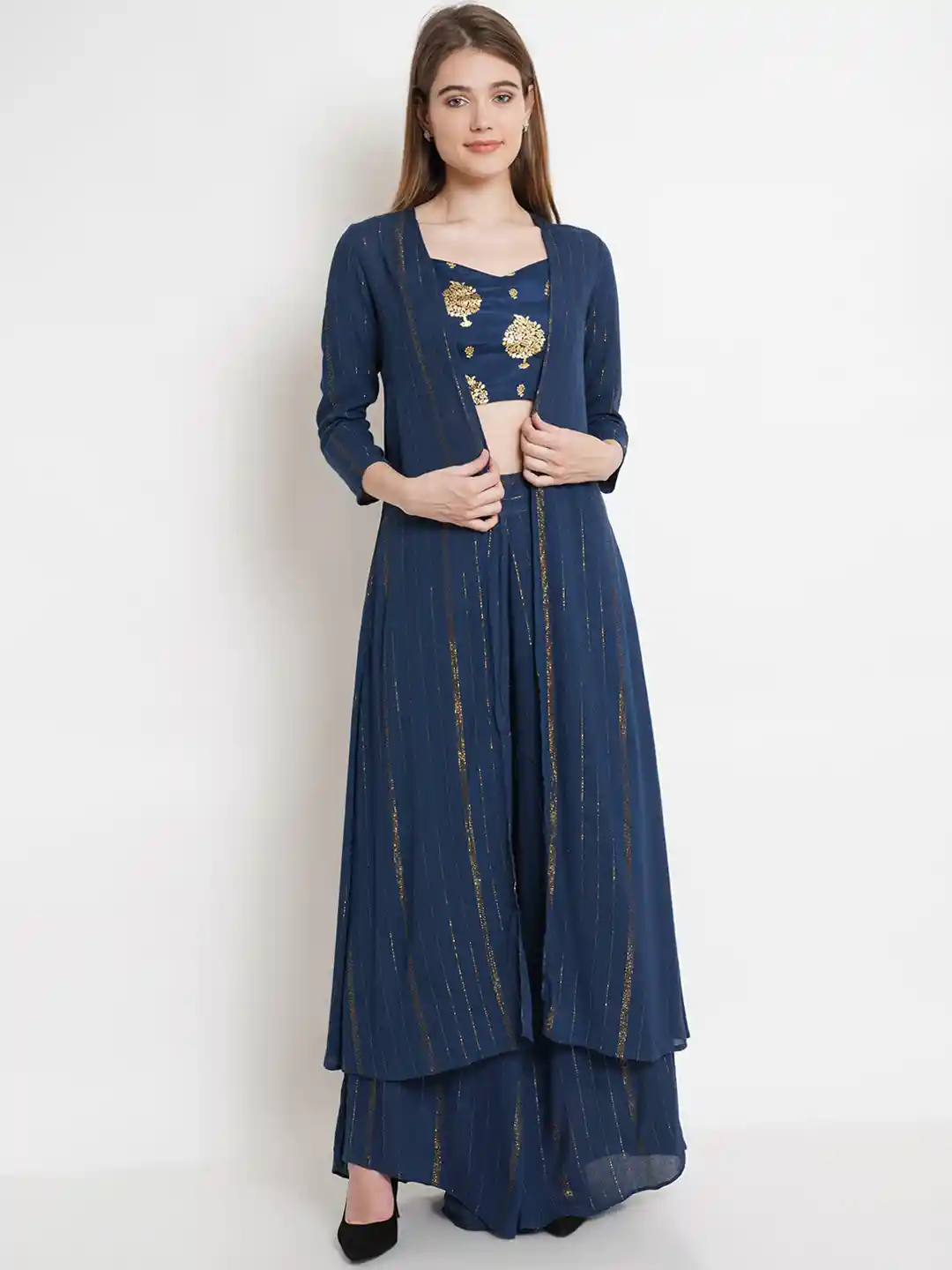 Buy Purple State Women Navy Blue Gold Toned Paisley Printed Top