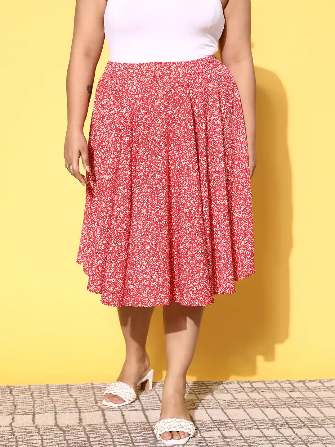 Buy Berrylush Curve Women Plus Size Floral Printed Flared Midi