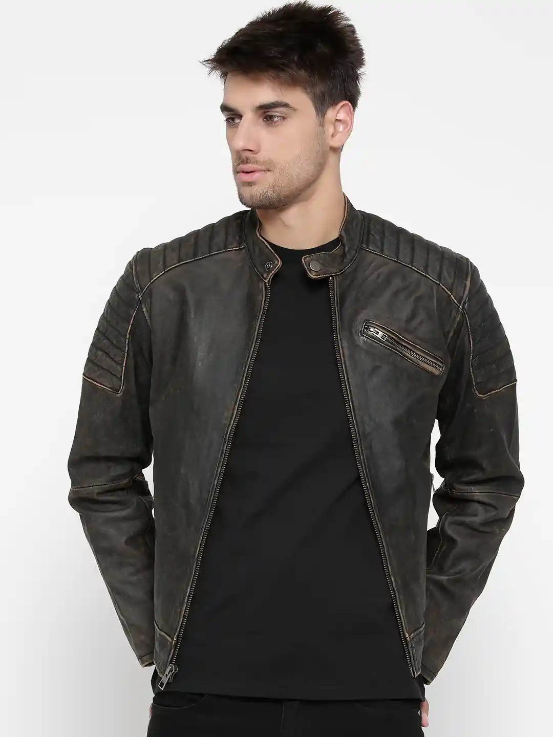 Buy Harley-Davidson Men Brown Solid Leather Jacket Jackets for
