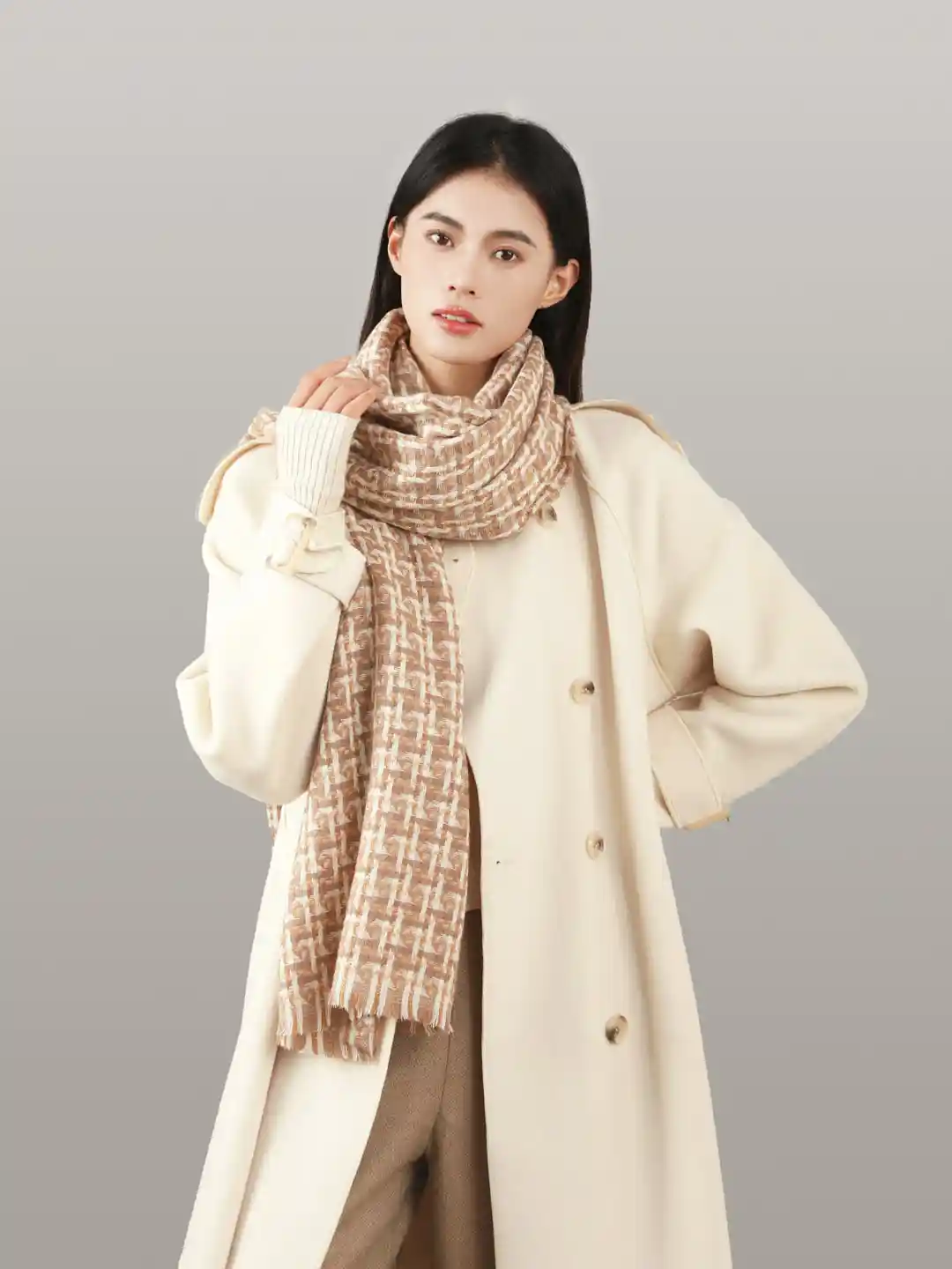JC Collection Women Beige Cream-Coloured Checked Scarf